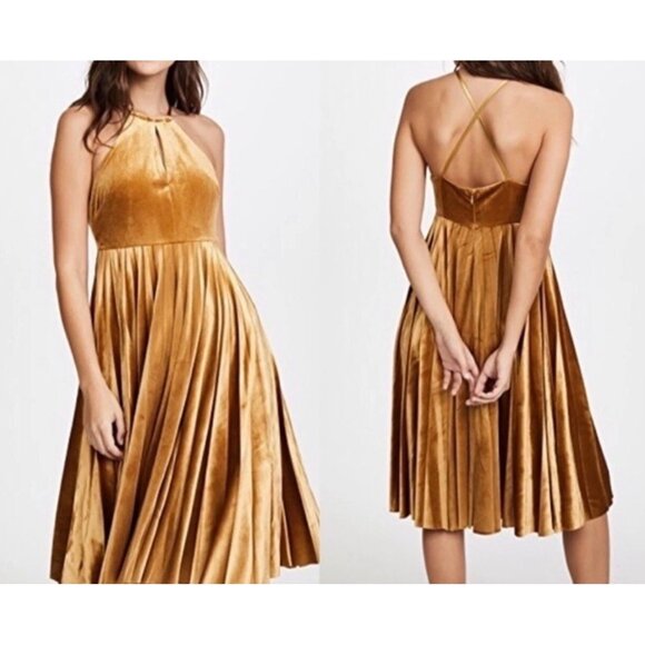 Anthropology Endless Rose Velvet Halter Pleated Fit And Flair Dress Halter Small - Picture 1 of 16